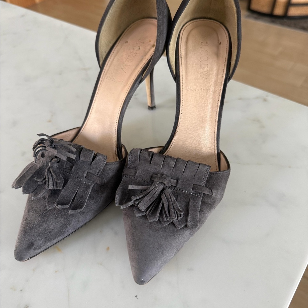 J. Crew Charcoal Suede Tassel Heels